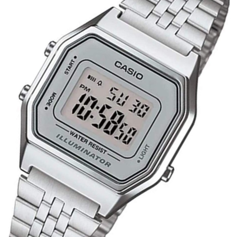 Casio ladies mid size silver tone digital retro